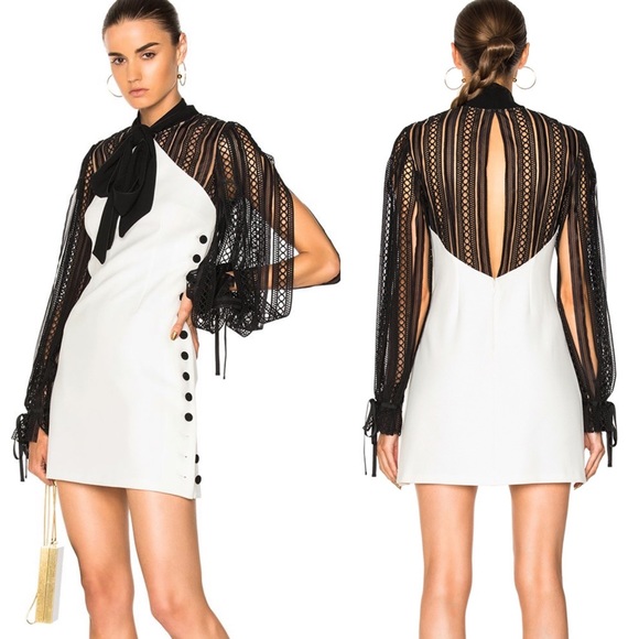 Self-Portrait Dresses & Skirts - Self-Portrait Monochrome Crepe Bow Tie Mini Dress